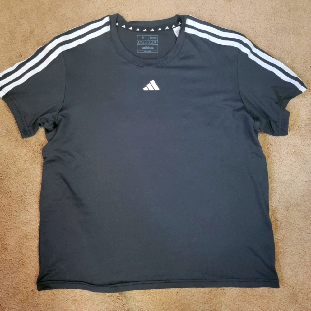 Adidas Black and White Short Sleeve Performance Tee Sz Med